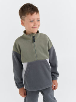 Олимпийка флисовая Колор блок Графит/Олива - Bungly фото 8