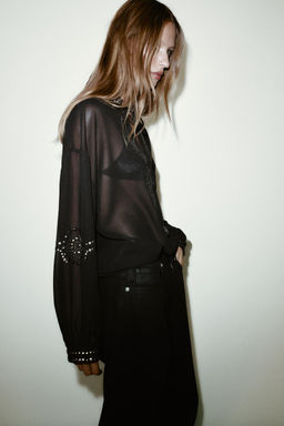 SEMI-SHEER BEADED BLOUSE - Zara фото 14
