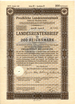 Облигация 4,5% 200 рейхсмарок 1937 года Германия