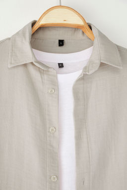 Trendyolmilla Man Tas Oversize Fit Keten Gorunumlu Gomlek Yaka Dokuma Gomlek TMNSS25GO00080  фото 7