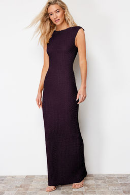 Murdum Dokulu Kumas Fitted/Vucuda Oturan Ay Kol Esnek Orme Midi Kalem Elbise TWOSS24EL00103