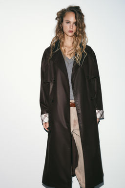 LONG WAXED CHECK TRENCH COAT - Zara фото 3