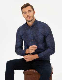 Lacivert Slim Fit Uzun Kollu G_mlek