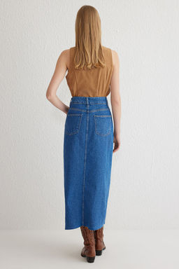 TRENDYOLMILLA Mavi Y?rtmacl? Dikis Detayl? Midi Denim Etek TWOSS25ET00001  фото 6