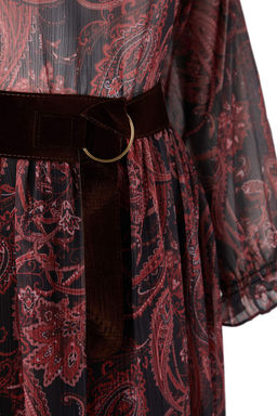 Cok Renkli Sal Desenli Suet Kemerli Maxi Astarl? Dokuma Elbise TWOAW26EL00327