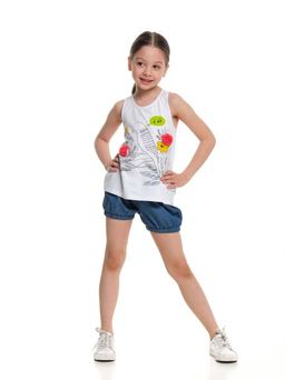 Комплект для девочки с шортами UD 3442/2936 бел/джинс