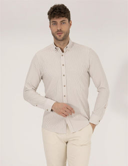 Bej Slim Fit Uzun Kollu G_mlek