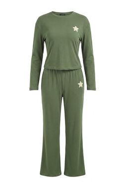 Haki %100 Pamuklu Y_ld_z Nak__l_ _rme Pijama Tak_m_ THMAW26PT00012