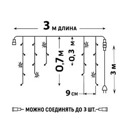 ULD-B3010-200/TTK WARMWHITE-WHITE IP44 Бахрома светодиодная с эффектом мерцания, 3м. Соединяемая. 200 светодиодов. Теплый белый и белый свет. Провод прозрачный. TM Uniel. - Volpe фото 15
