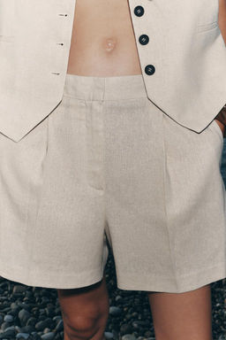 HIGH-WAIST LINEN BLEND BERMUDA SHORTS - Zara фото 13