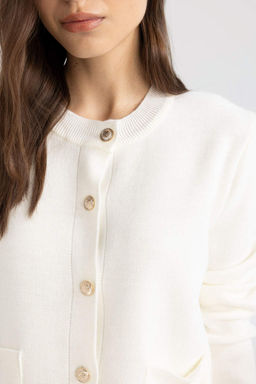 Приталенный кардиган с круглым вырезом - Defacto фото 5