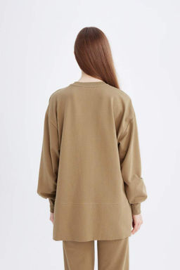 Базовый однотонный свитшот-туника с круглым вырезом стандартного кроя - Defacto фото 7