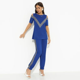 Брючный комплект из трикотажа Нешуточная конкуренция (blue 2 в 1) - Charutti фото 2