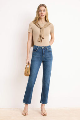 Koyu Mavi Yuksek Bel Az Esnek Mom Jeans TWOSS26JE00113 - Trendyolmilla фото 9