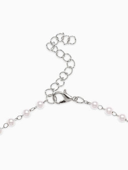 Колье с жемчугом Олимпия, белое в серебре, 32 см