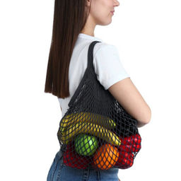 Сумка-авоська плетёная, клетка 1.5 см, чёрная