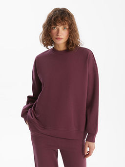 Bisiklet Yaka Oversize Kad?n Kal?n Sweatshirt