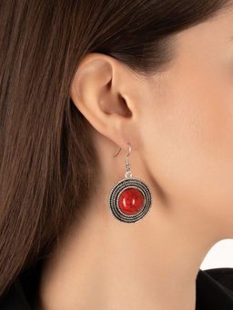 Серьги «Круг» винтаж, красные в чернённом серебре