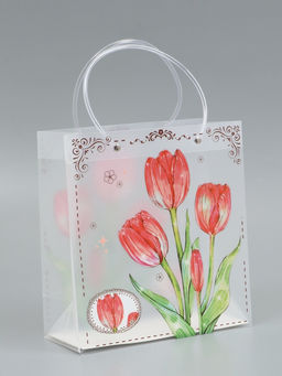 Пакет подарочный прозрачный, "Тюльпаны", 22 х 10 х 24 см