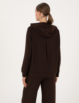 Kahverengi Oversize Modal Kar___ml_ Kap__onlu Sweatshirt