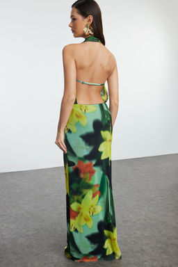 TRENDYOLMILLA Cok Renkli Cicek Desenli Orme Tul Uzun Gece Abiye Elbise TPRSS24AE00261 фото 9