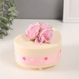 Шкатулка музыкальная механическая Нежные розы, пластик, молочная, 12?13.5?10.5 см