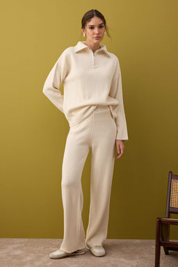 Ekru Basic Fermuarl? Kazak-Pantolon Triko Alt - Ust Tak?m TWOAW26AU00020 - Trendyolmilla фото 2