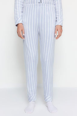 Mavi Cizgili Biye Detayl? Uyku Bantl? Polar K?sl?k Orme Pijama Tak?m? THMAW22PT0360