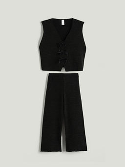 Simli Triko K?z ?ocuk Yelek ve Pantolon