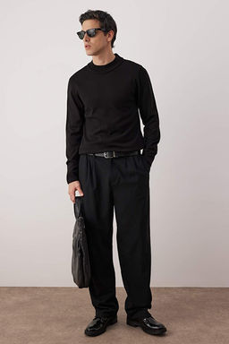 Siyah Slim Fit Dar Kesim Yar_m Bal_k__ Yaka Basic Kazak TMNAW21KZ0758 - Trendyolmilla фото 2