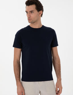 Lacivert Slim Fit Bisiklet Yaka %100 Pamuk Basic T-shirt - Cacharel фото 3