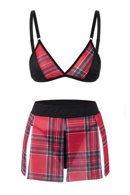 Siyah-K?rm?z? Y?lbas? Temal? Ekose / Kareli Kaps?z 3lu Ic Camas?r? Tak?m? THMAW26CC00033