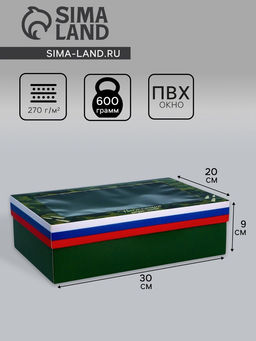 Цена за 5 шт. Коробка складная, крышка-дно, 23 Февраля, 30?20?9 см с окном