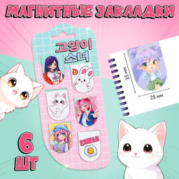 Цена за 2 шт. Закладки магнитные для книг, 6 шт. Аниме