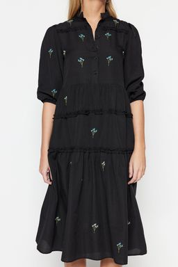 TRENDYOLMILLA Siyah Duz Kesim Nak?sl? Midi Dokuma Elbise TWOAW22EL0882  фото 8