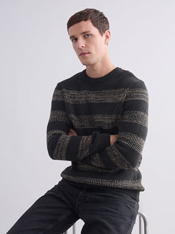 Bisiklet Yaka ?izgili Erkek Triko Kazak