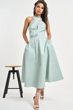 Сарафан хлопковый в полоску светло-зеленый