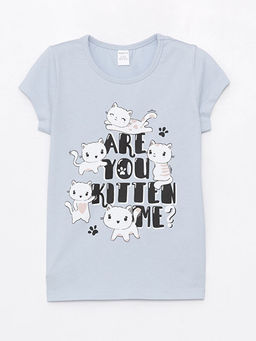 Bisiklet Yaka Bask?l? K?sa Kollu K?z Bebek Ti??rt