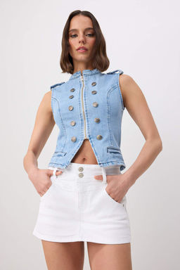 Beyaz Kemer Detayl_ Mini Denim _ort Etek TWOSS26ET00246 - Trendyolmilla фото 5