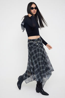 Cok Renkli Ekose Bask?l? Skater Asimetrik Etek Ucu Detayl? Esnek Orme Etek TWOAW26ET00037