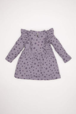 Вафельное платье с длинными рукавами и цветочным принтом для маленьких девочек - Defacto фото 3
