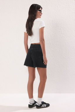 Trendyolmilla Mavi Yuksek Bel Pileli Denim Bermuda TWOSS25SR00179 фото 8