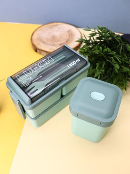 Набор ланчбоксов в термосумке "Big lunch", зелёный, 2 яруса, 4 отделения (1400 мл)