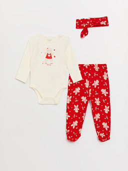 Bisiklet Yaka Bask?l? K?z Bebek 3l? Tak?m