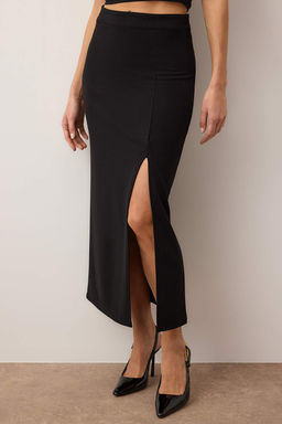Siyah Smart Krep Y?rtmac Detayl? Maxi Yuksek Bel Esnek Orme Etek TWOSS23ET00351