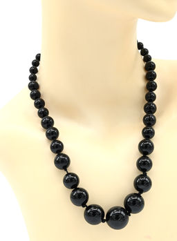 Колье из агата черного шарик на увеличение, 50см