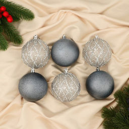 Ёлочные игрушки Блеск полос, шары новогодние, d=8 см, набор 6 шт., синий/серебристый - Зимнее волшебство фото 3