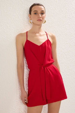 TRENDYOLMILLA Siyah Baglama Detayl? Ask?l? Mini Dokuma Tulum TWOSS22TU0300