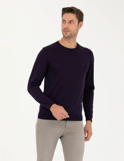 Mor Slim Fit Bisiklet Yaka Y_n Kar___ml_ Basic Triko Kazak - Pierre cardin фото 3