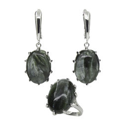 Комплект Сэра-1, серафинит (Россия), покрытие родий, размеры кольца: 17, 18, 19, 20